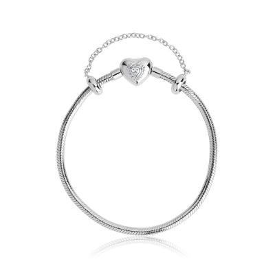 Pulseira ável Em Prata 925 Com Fecho Coração Com Zircônia - 21,5 cm
