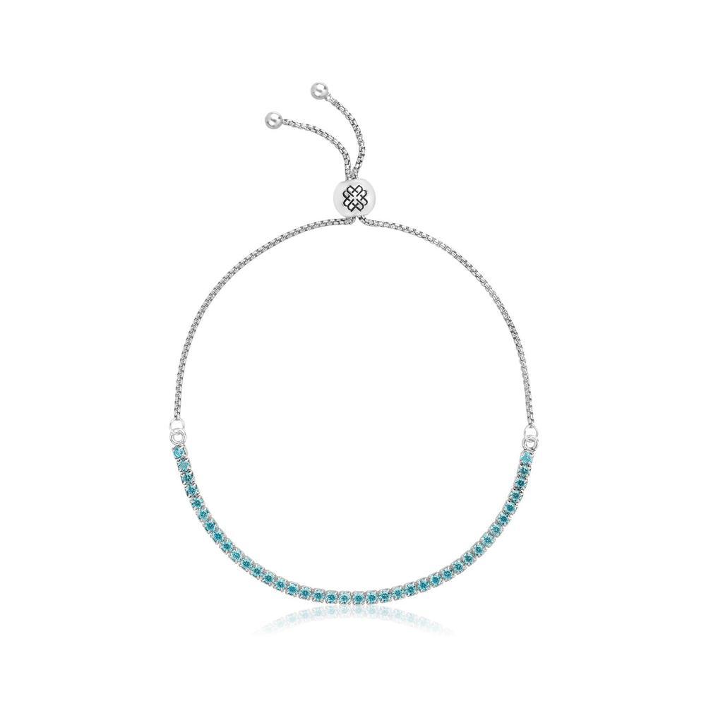 Pulseira Regulável com Zircônia Azul em Prata 925 - 1