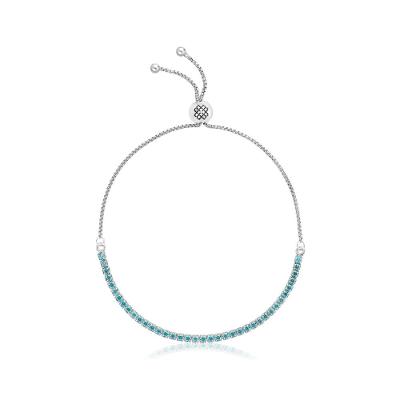 Pulseira Regulável com Zircônia Azul em Prata 925