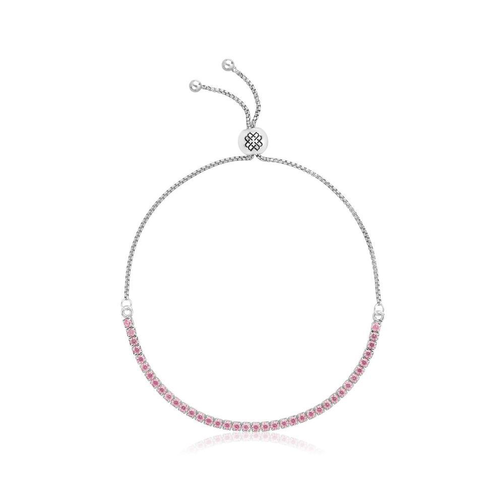 Pulseira Regulável com Zircônia Rosa em Prata 925 - 1
