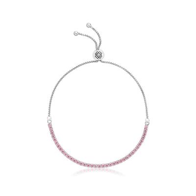 Pulseira Regulável com Zircônia Rosa em Prata 925