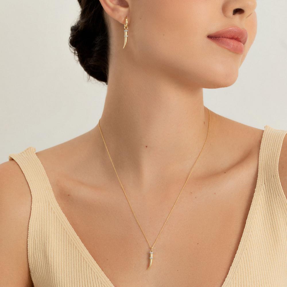 Colar Dente de Sabre com Zircônias em Prata 925 com Banho de Ouro Amarelo 18k - 2