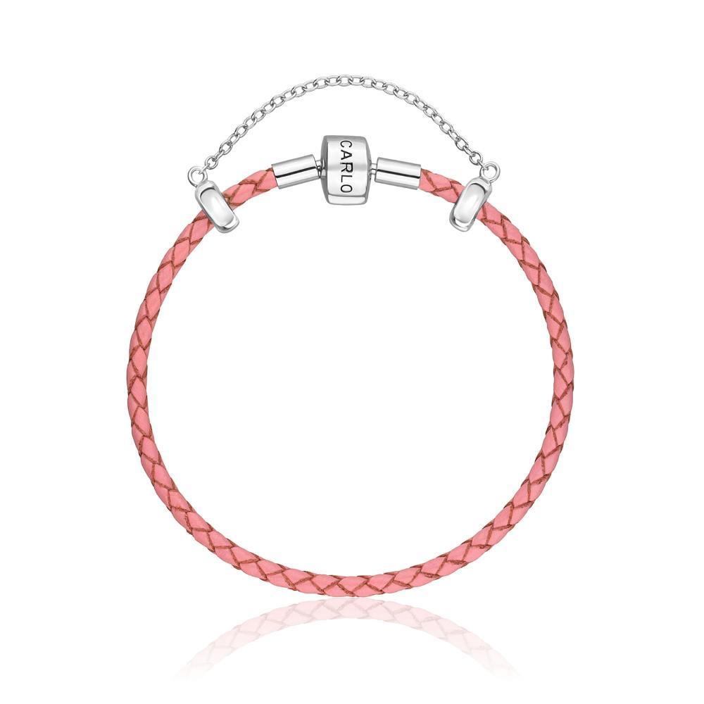 Pulseira De Couro Rosa Claro E Prata 925 - 19,5 cm - 1