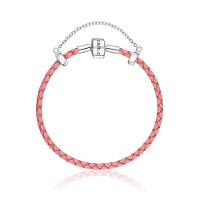 Pulseira De Couro Rosa Claro E Prata 925 - 19,5 cm - 1