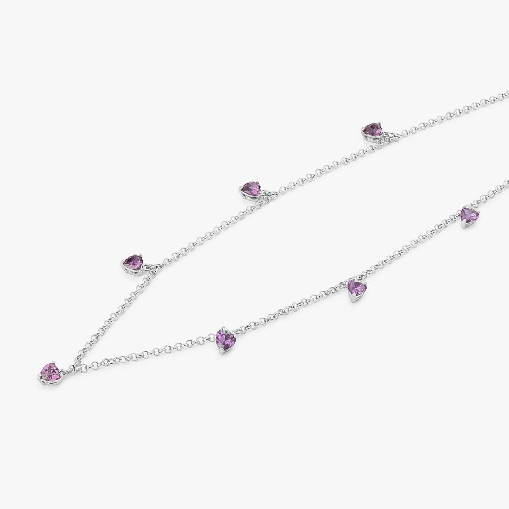Colar Corações com Zircônia Roxa em Prata 925 - 3