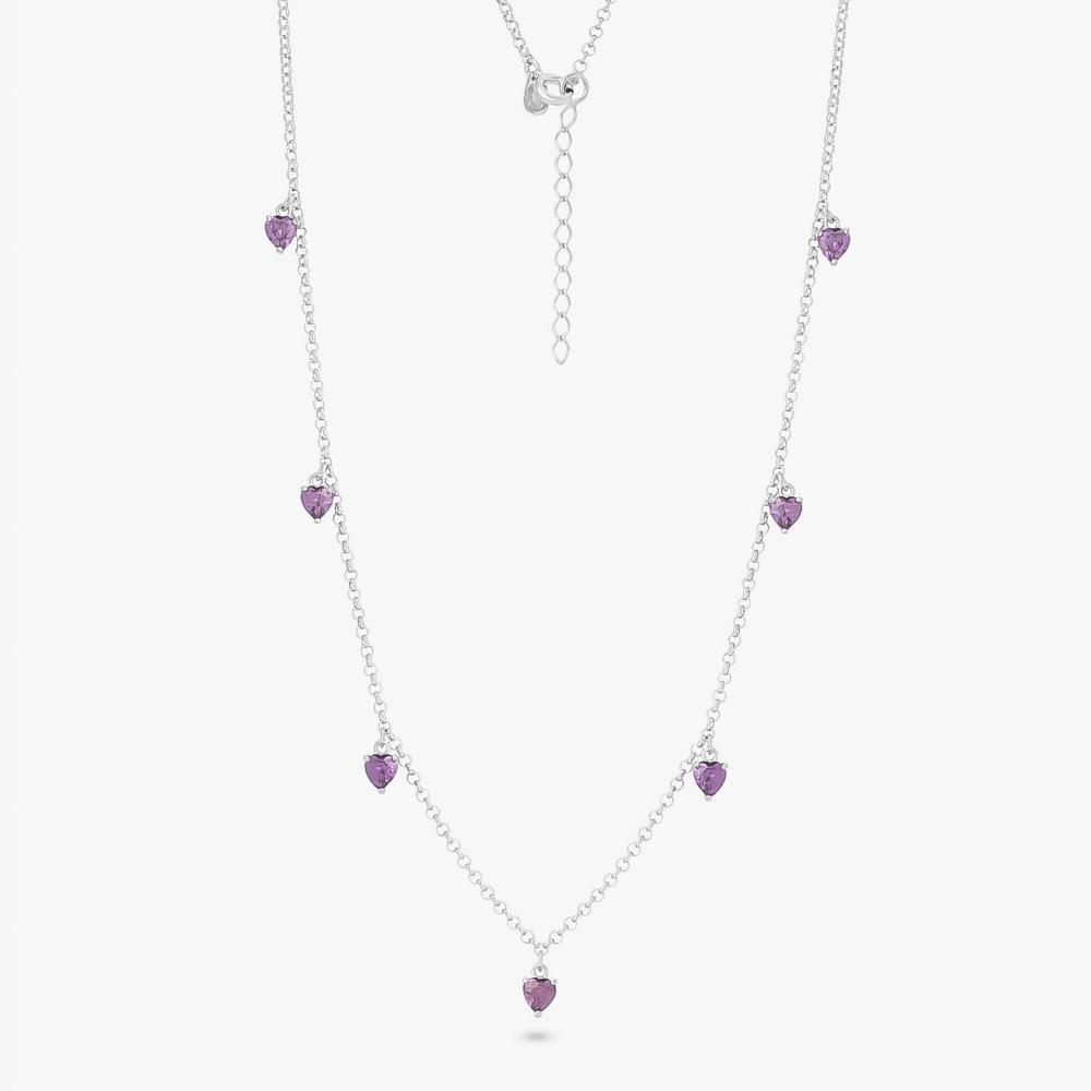 Colar Corações com Zircônia Roxa em Prata 925 - 4