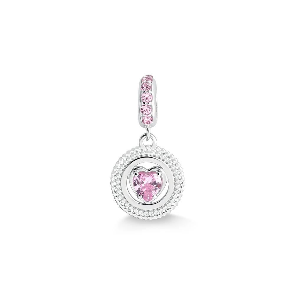 Charm Pedra Coração com Zircônia Rosa em Prata 925 - 1
