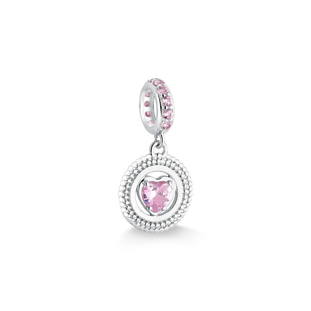Charm Pedra Coração com Zircônia Rosa em Prata 925 - 2