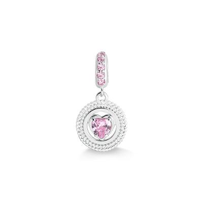 Charm Pedra Coração com Zircônia Rosa em Prata 925