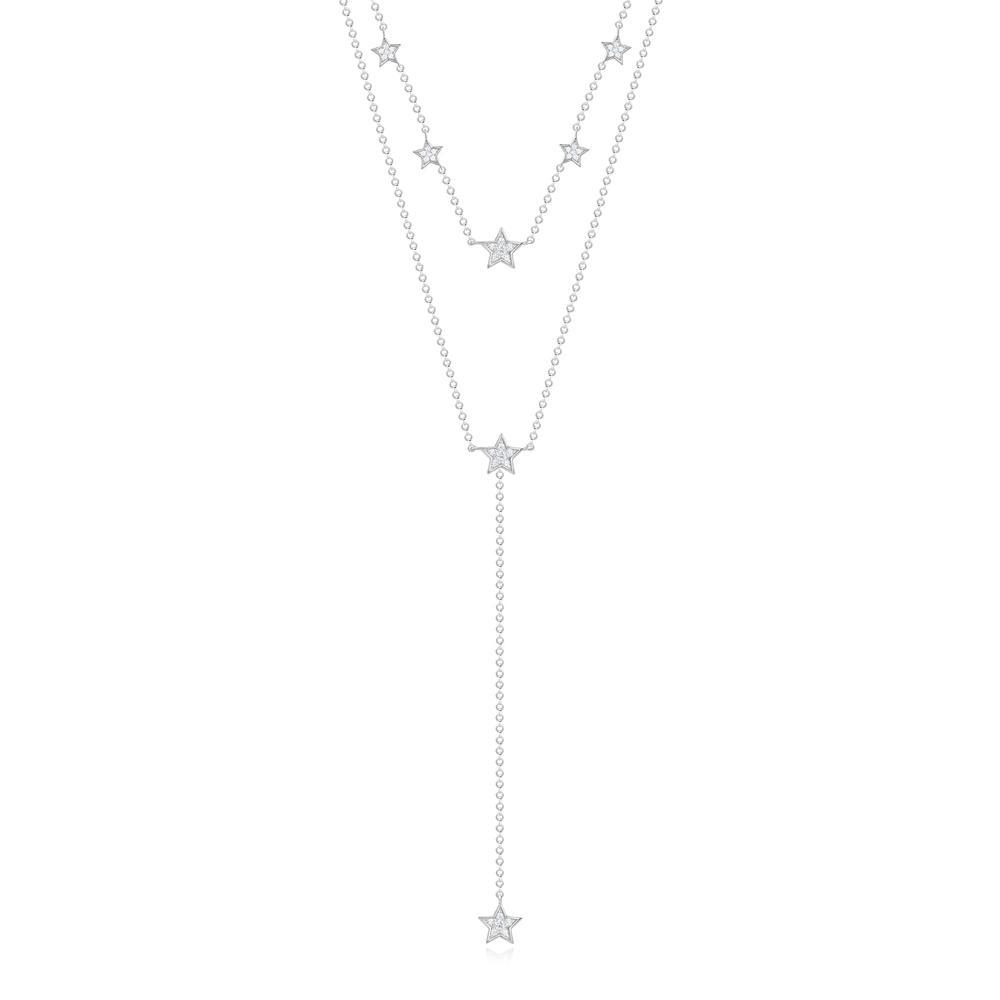 Colar Duplo Estrela com Zircônia em Prata 925 - 1