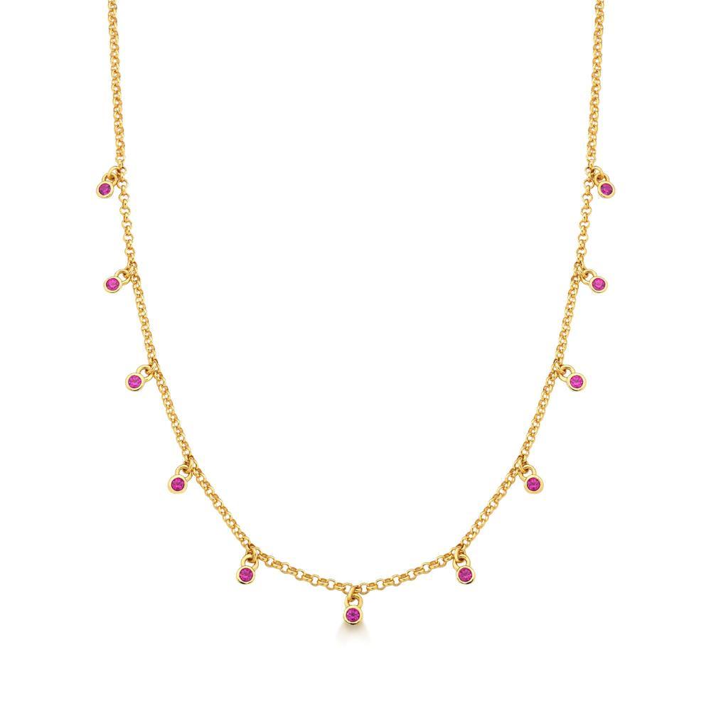 Colar com Zircônia Rosa em Prata 925 com Banho de Ouro Amarelo 18k - 1