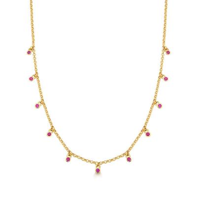 Colar com Zircônia Rosa em Prata 925 com Banho de Ouro Amarelo 18k