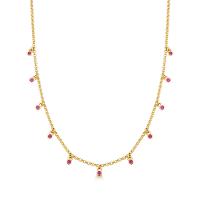 Colar com Zircônia Rosa em Prata 925 com Banho de Ouro Amarelo 18k - 1