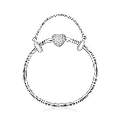 Pulseira ável Em Prata 925 Com Fecho Coração Com Zircônia - 16,5 cm