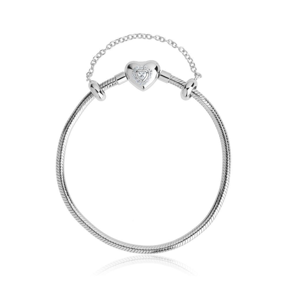 Pulseira ável em Prata 925 com Fecho Coração com Zircônia - 16,5 cm - 1