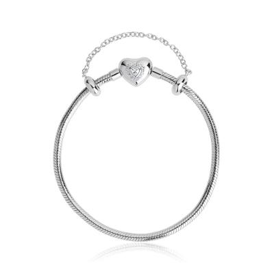 Pulseira ável em Prata 925 com Fecho Coração com Zircônia - 16,5 cm