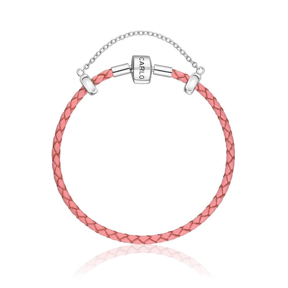Pulseira De Couro Rosa Claro E Prata 925 - 18 cm - 1