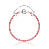 Pulseira De Couro Rosa Claro E Prata 925 - 18 cm - 1