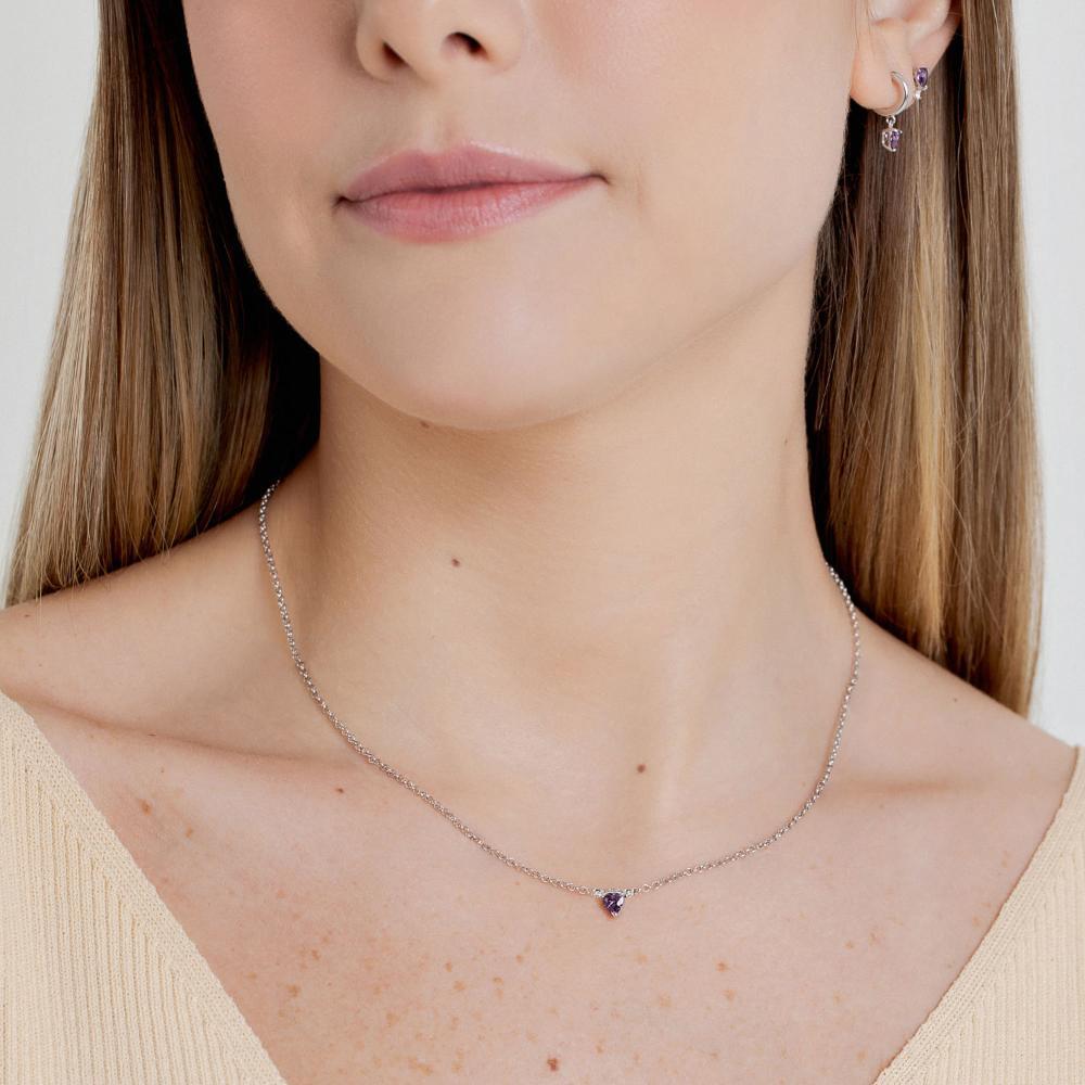 Colar Coração com Zircônia Roxa em Prata 925 - 2