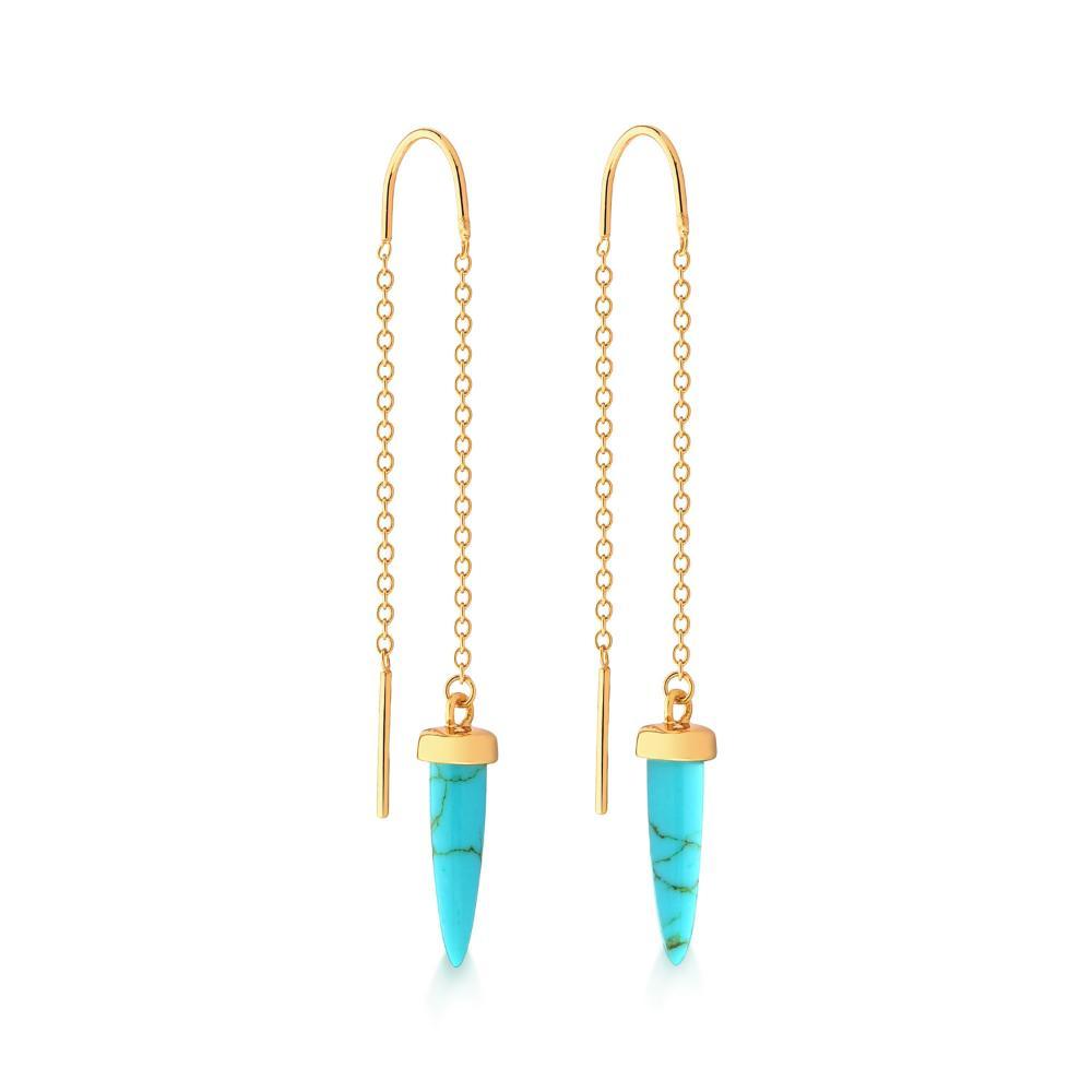 Brinco Dente de Sabre com Cristal Turquesa em Prata 925 com Banho de Ouro Amarelo 18k - 2