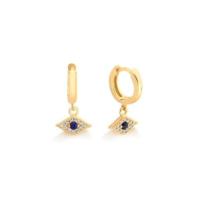 Argola Olho Grego com Zircônia em Prata 925 com Banho de Ouro Amarelo 18k