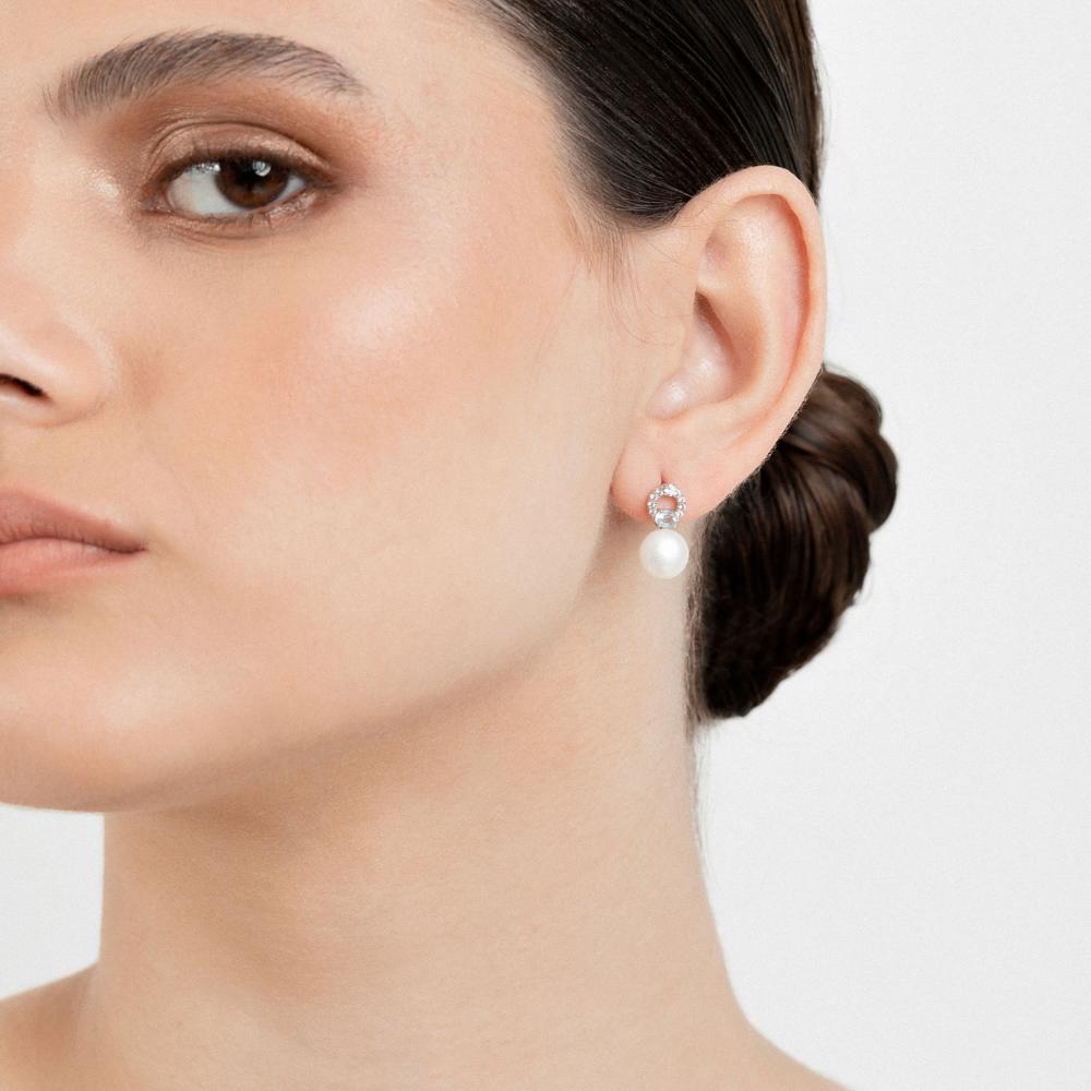 Brinco Com Pérola, Topázio In e Topázio Sky em Prata 925 - 2