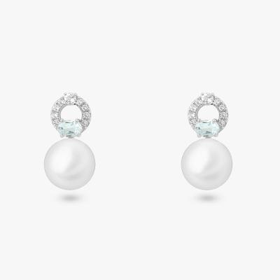 Brinco Com Pérola, Topázio In e Topázio Sky em Prata 925