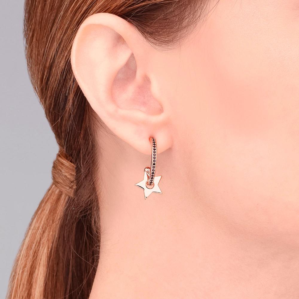 Argola Estrela em Prata 925 com Banho de Ouro Rosé e Espinélio - 3