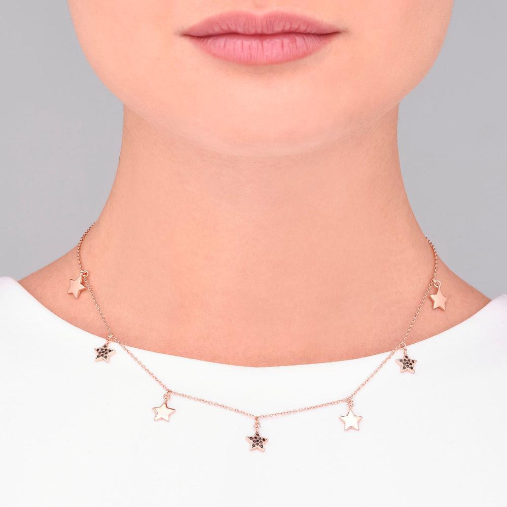 Colar Estrelas em Prata 925 com Banho de Ouro Rosé e Espinélio - 3