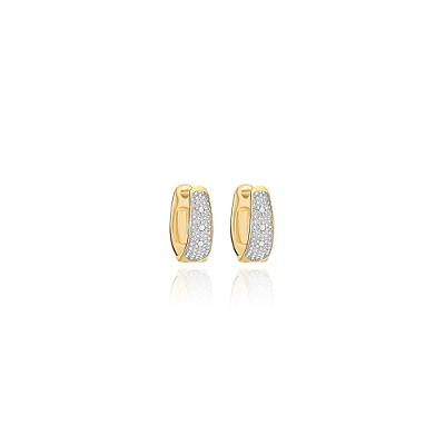 Brinco Argola com 3 Pontos de Diamantes com em Ouro Amarelo 18k - 11mm