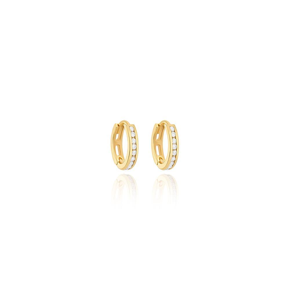 Brinco Argola com 10 Pontos de Diamantes com em Ouro Amarelo 18k - 8mm - 1