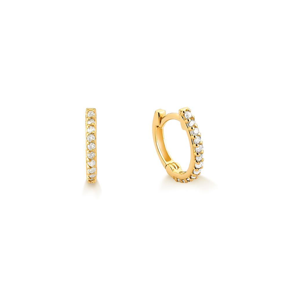 Brinco Argola com 12 Pontos de Diamantes com em Ouro Amarelo 18k -  10mm - 1