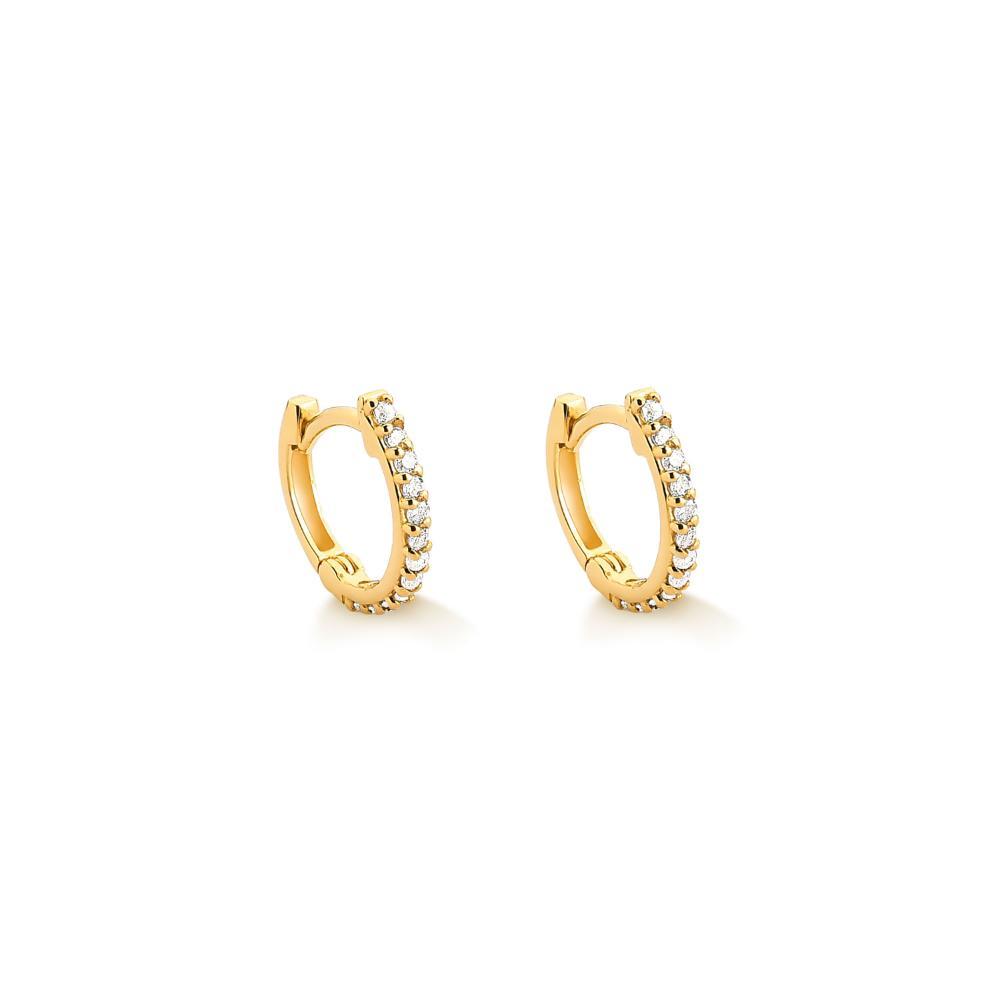 Brinco Argola com 12 Pontos de Diamantes com em Ouro Amarelo 18k -  10mm - 2