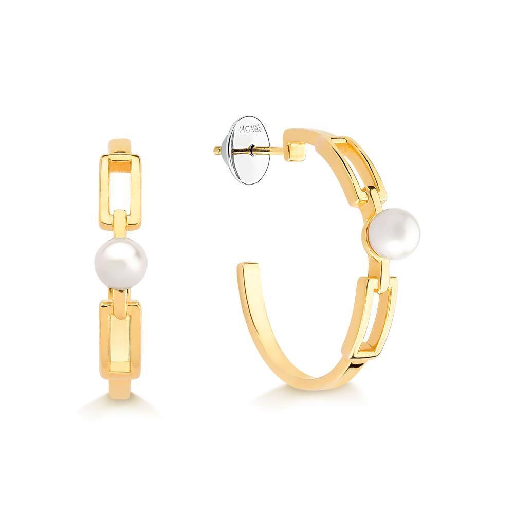 Brinco Argola com Pérola em Prata 925 com Banho de Ouro Amarelo 18k - 1