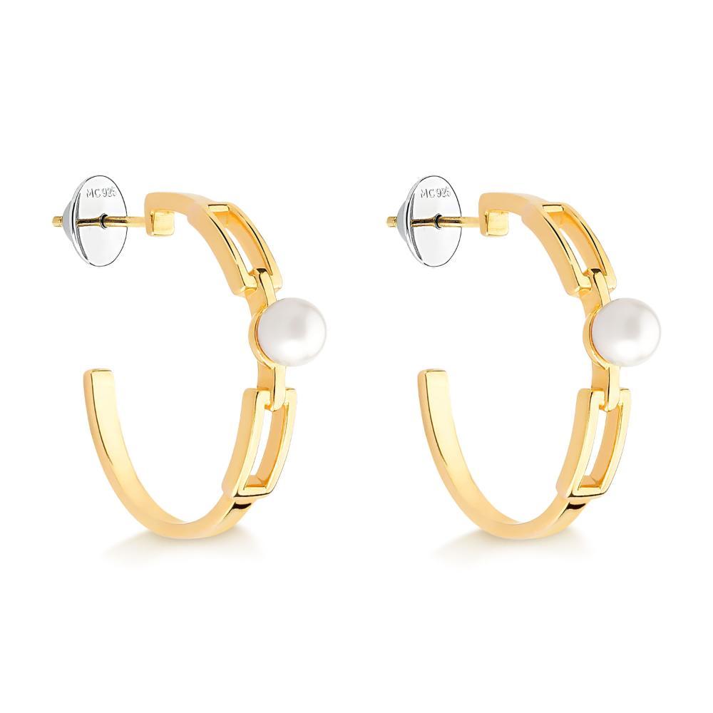 Brinco Argola com Pérola em Prata 925 com Banho de Ouro Amarelo 18k - 4