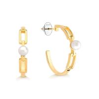 Brinco Argola com Pérola em Prata 925 com Banho de Ouro Amarelo 18k - 1
