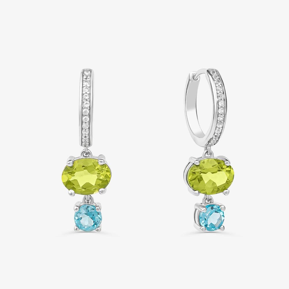 Brinco Argola com Peridoto, Topázio Azul e Safira In em Prata 925 - 1