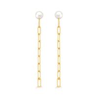 Brinco com Pérola e Corrente em Prata 925 com Banho de Ouro Amarelo 18k - 1