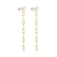 Brinco com Pérola e Corrente em Prata 925 com Banho de Ouro Amarelo 18k - 7