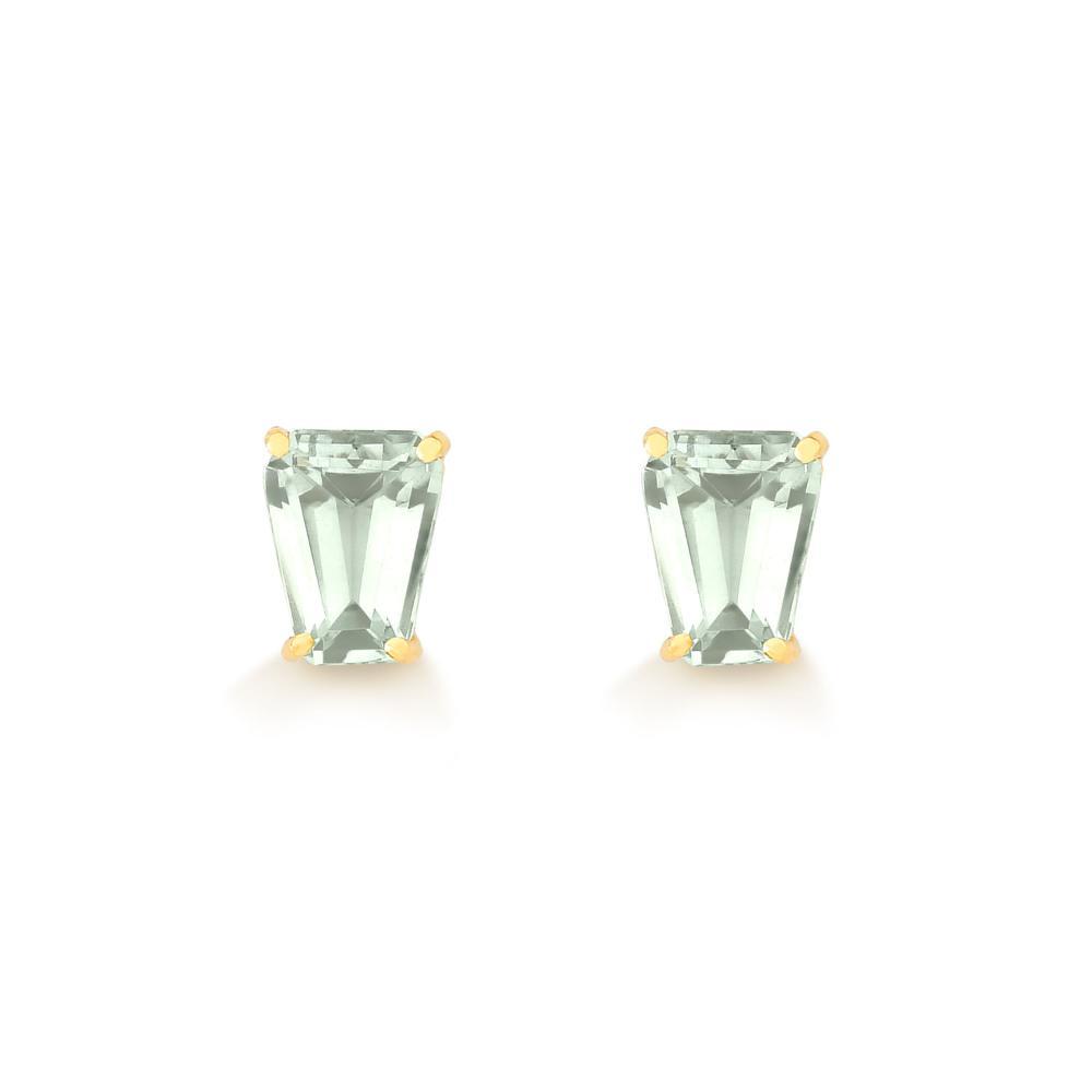 Brinco  com Prasiolita , em Ouro Amarelo 18k - 1