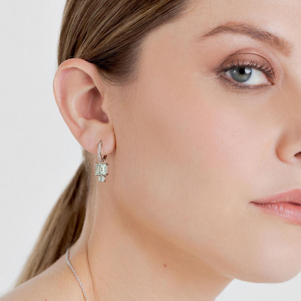 Brinco Argola com Prasiolita e Safira In em Prata 925 - 2