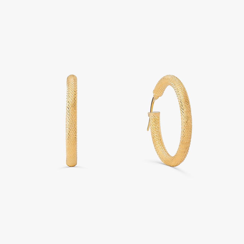 Brinco Argola Fio Redondo Texturizada em Ouro Amarelo 18k - 20 mm - 1