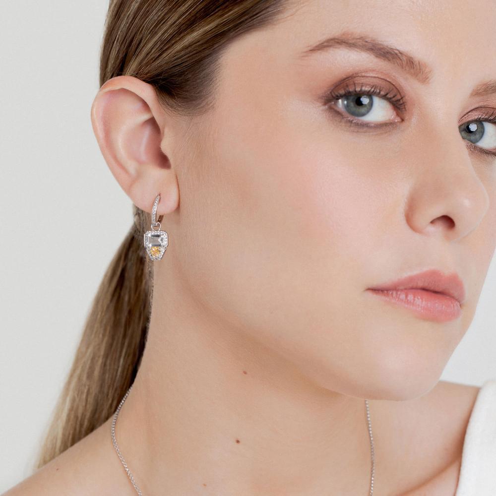 Brinco Argola com Citrino, Quartzo In e Safira In em Prata 925 - 2