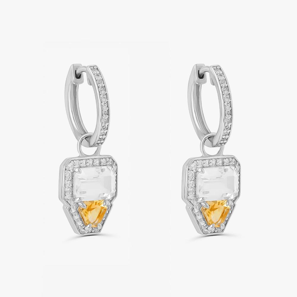 Brinco Argola com Citrino, Quartzo In e Safira In em Prata 925 - 3