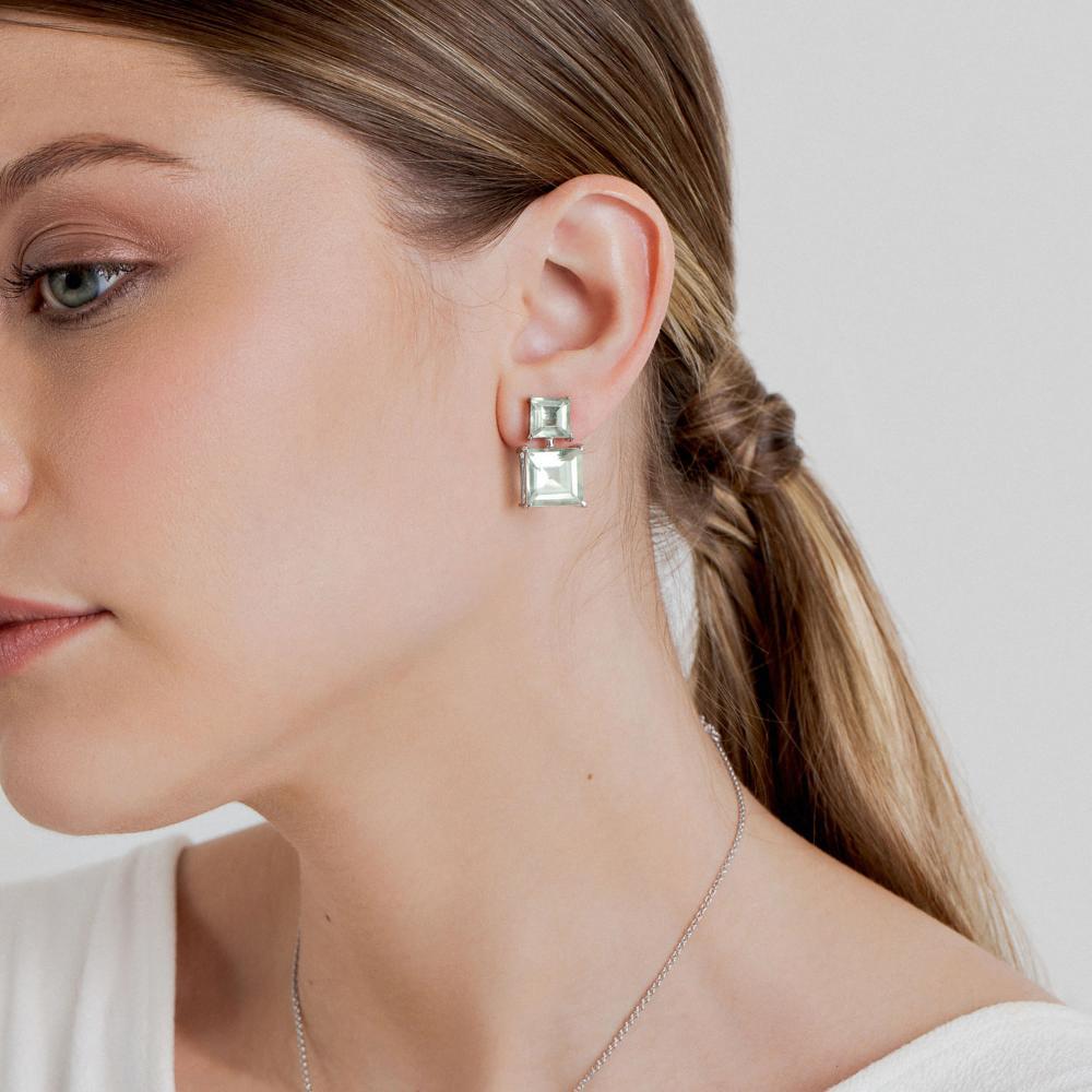 Brinco com Prasiolita em Prata 925 - 2