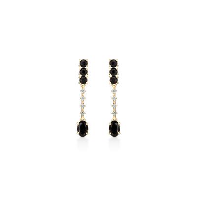 Brinco em Ouro Amarelo com Diamante e Quartzo Negro