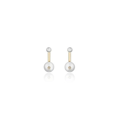 Brinco em Ouro Amarelo com Diamante, Pérola
