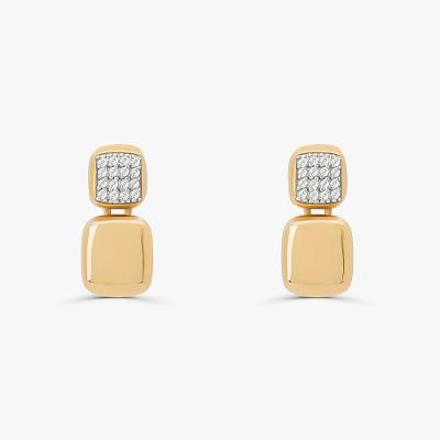 Brinco Duplo com Pavê de Diamante em Ouro Amarelo 18k