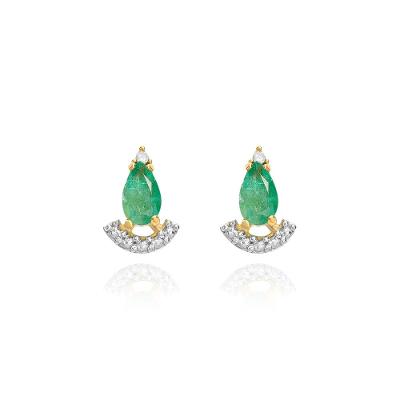 Brinco em Gota com Esmeralda e Diamantes em Ouro Amarelo 18k