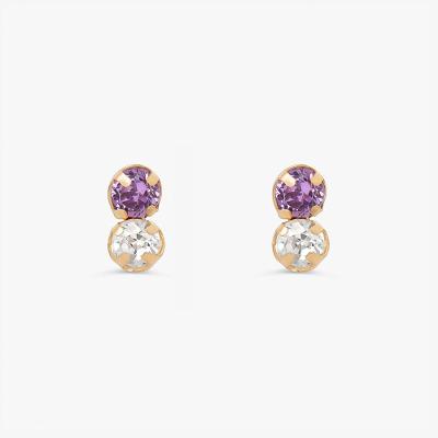Brinco com Zircônia Lilás e In em Ouro Amarelo 18k